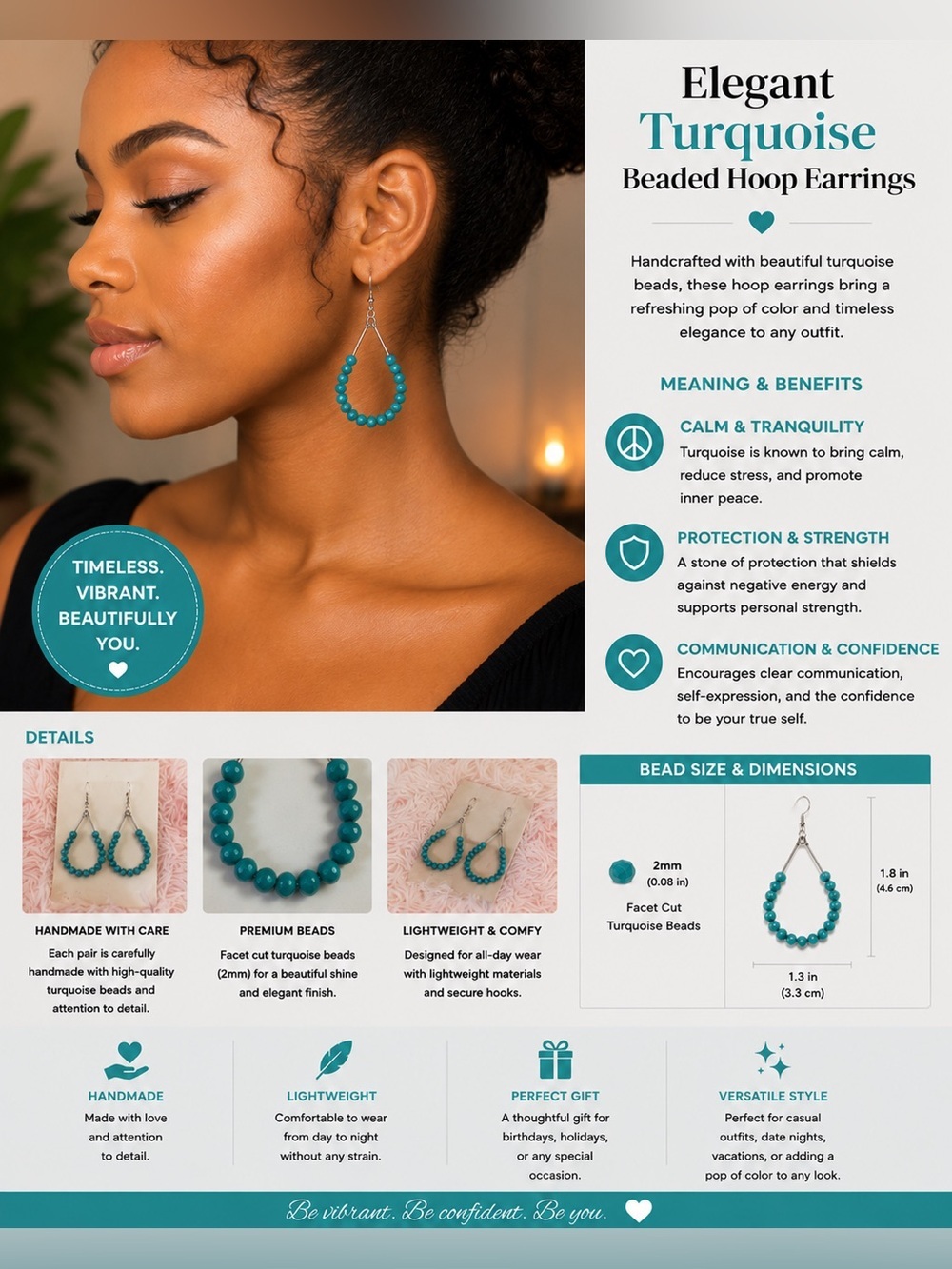 Elegant Turquoise Beaded Hoop Earrings